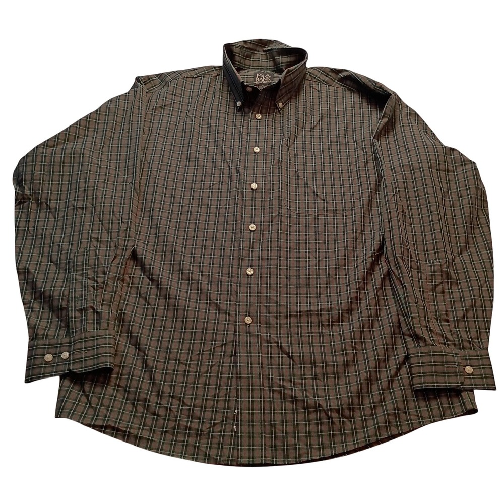 Jos. A. Bank Button Down Men's Traveler's Collection Plaid Large Green Shirt L